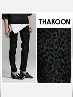Thakoon Addition Black Leopard Print Slim Fit Tapered Trousers Sz 2